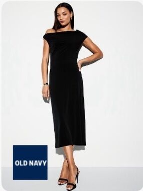 Old Navy Black One-Shoulder Midi Slip Dress